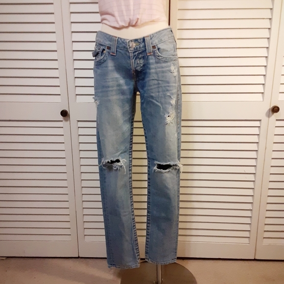 True Religion "Destroyed" Style with Orange & Yellow Stitching "Joey Jean" - Picture 5 of 14